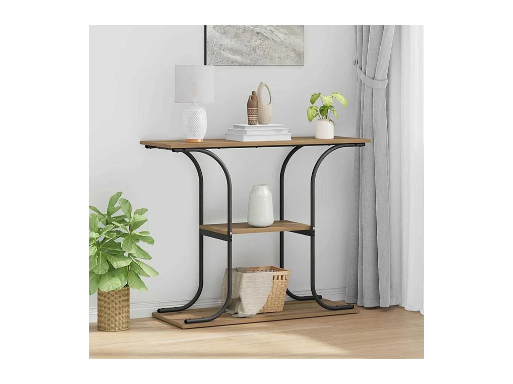 Tavolo consolle con ripiano, rovere lavorato a mano, 101 x 35 x 80,5 cm