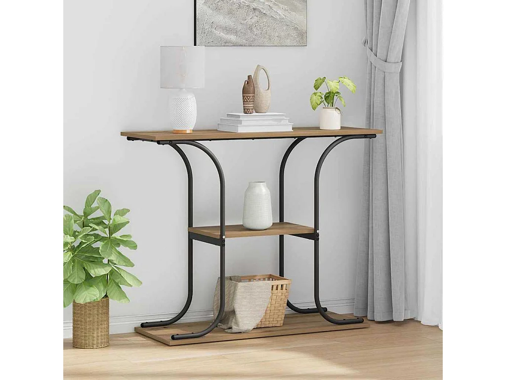 Tavolo consolle con ripiano, rovere lavorato a mano, 101 x 35 x 80,5 cm