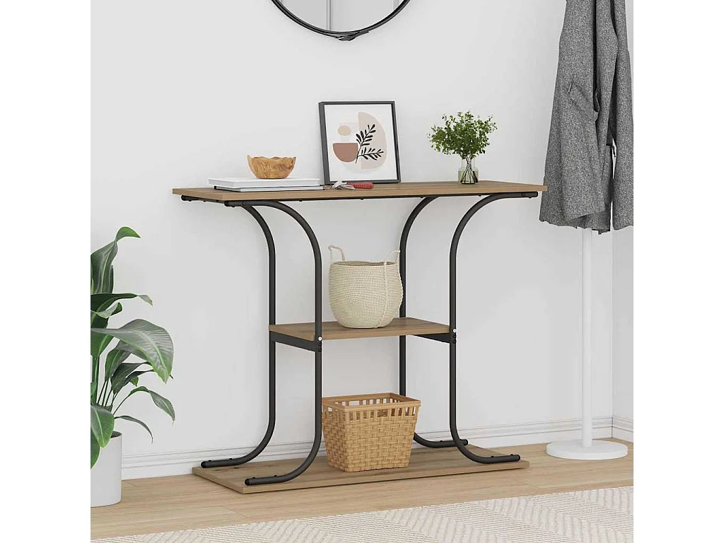 Tavolo consolle con ripiano, rovere lavorato a mano, 101 x 35 x 80,5 cm