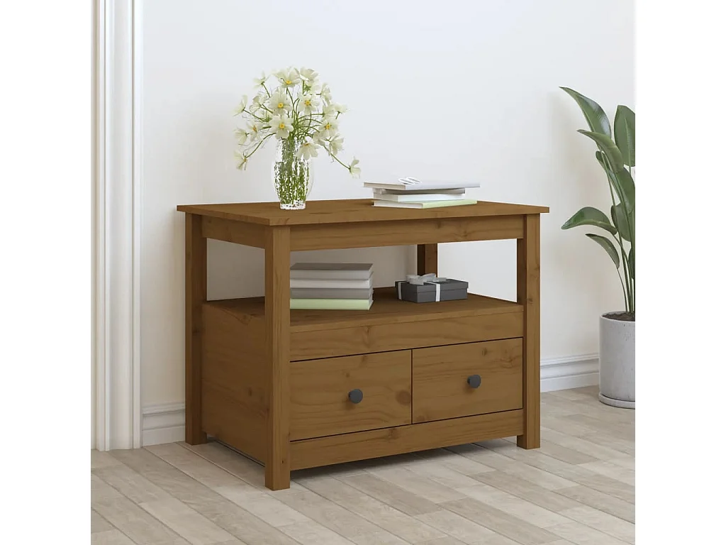 Tavolino da caffè marrone miele 71x49x55 cm Legno massello di pino