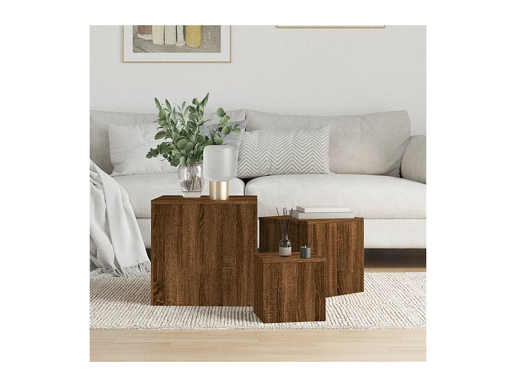 mesas auxiliares de madera de ingeniería de roble marrón