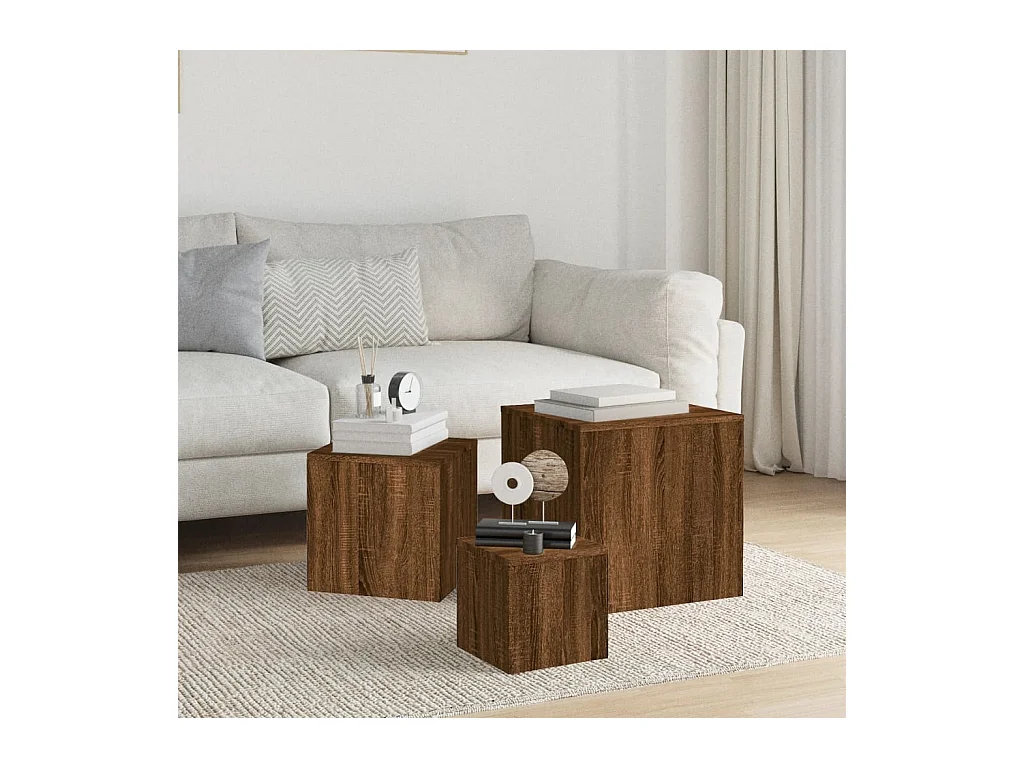 mesas auxiliares de madera de ingeniería de roble marrón