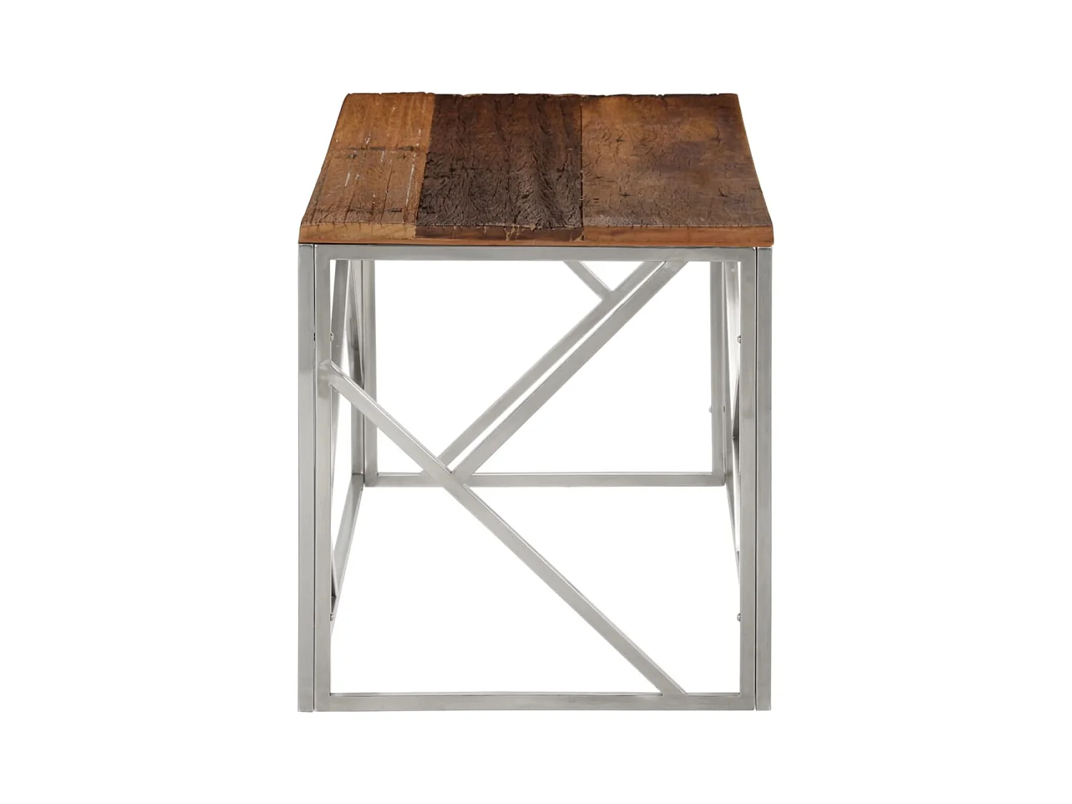 Table basse argenté inox et bois de mélèze massif