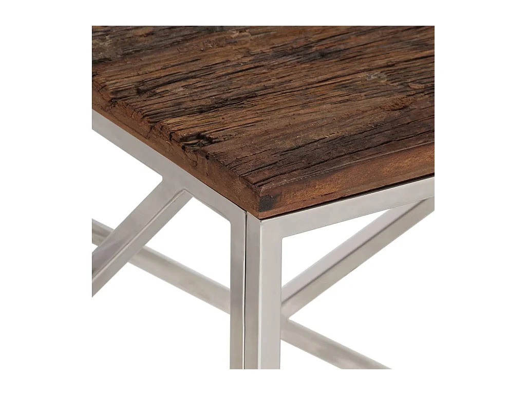 Table basse argenté inox et bois de mélèze massif