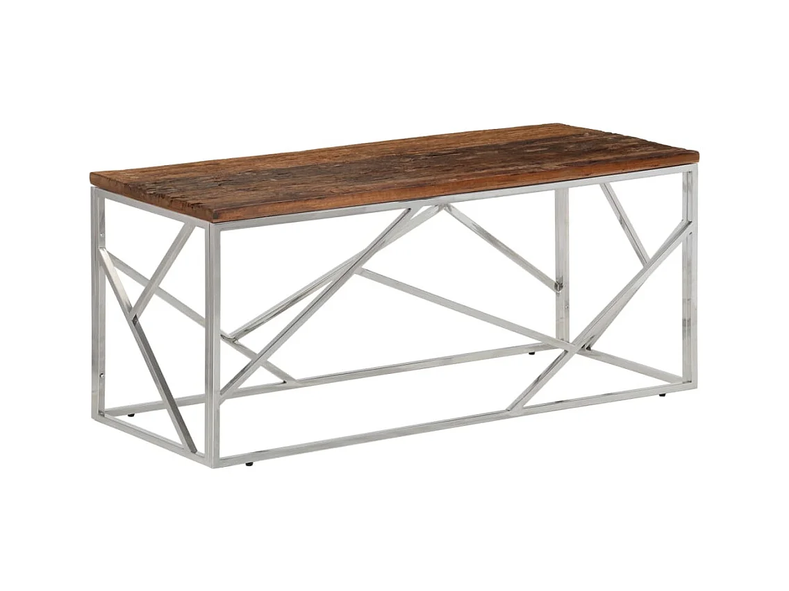 Zilveren salontafel van roestvrij staal en massief larikshout