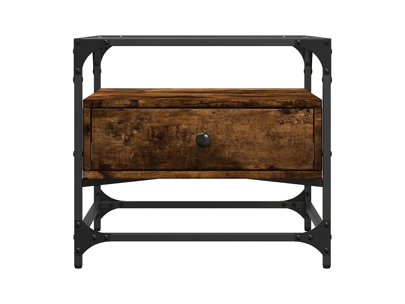 Mesa de centro con tapa de cristal de roble ahumado 50x50x45 cm acero