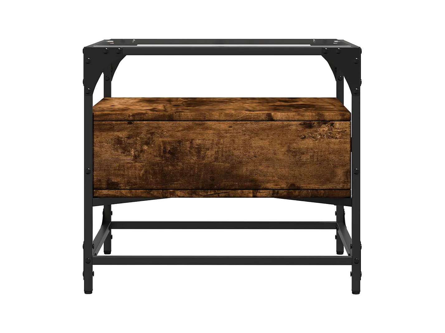 Mesa de centro con tapa de cristal de roble ahumado 50x50x45 cm acero