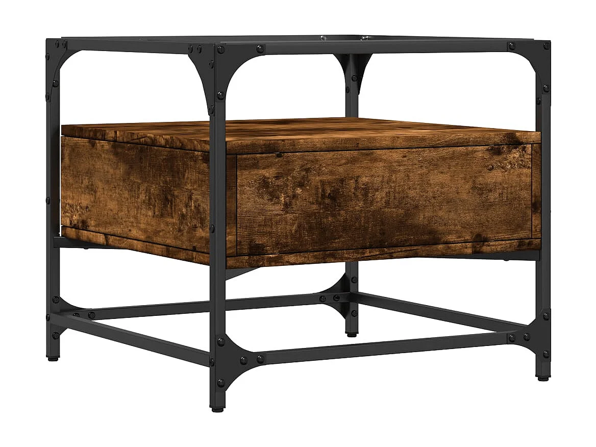 Tavolino con piano in vetro rovere fumé 50x50x45 cm acciaio