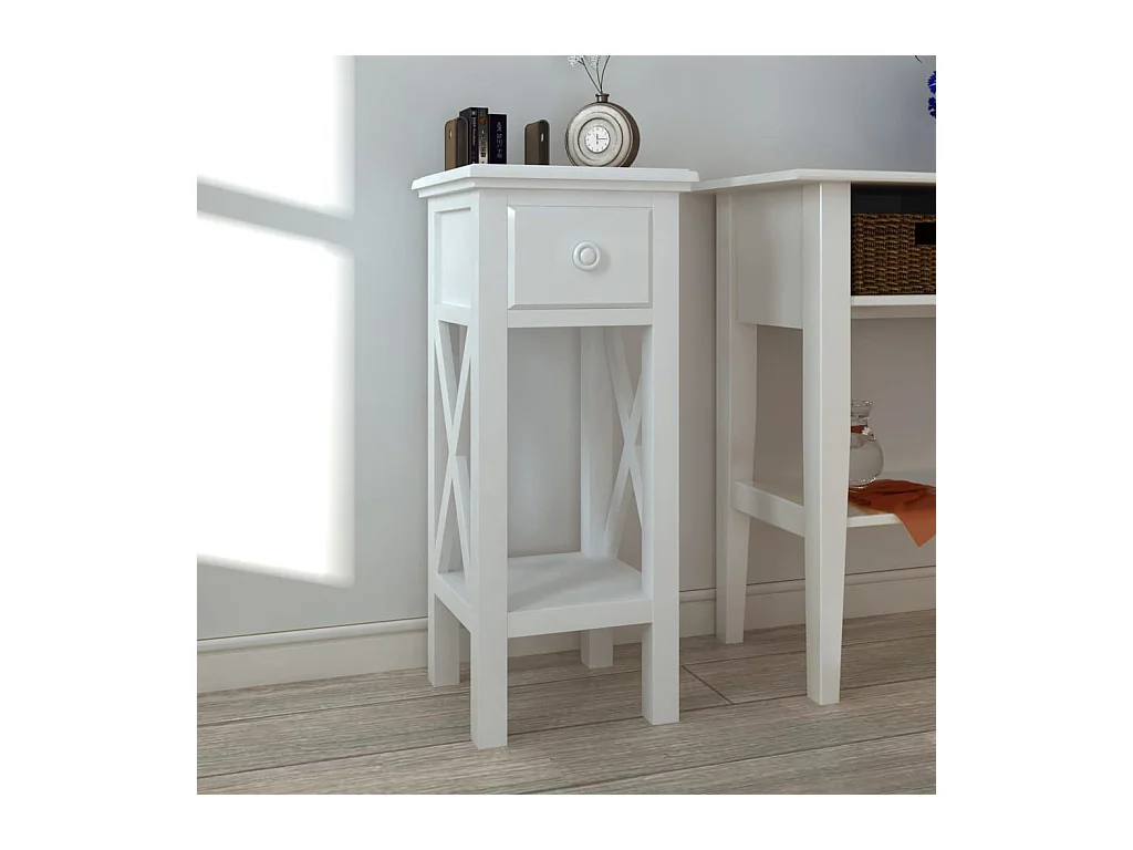 Mesa auxiliar blanca con cajón