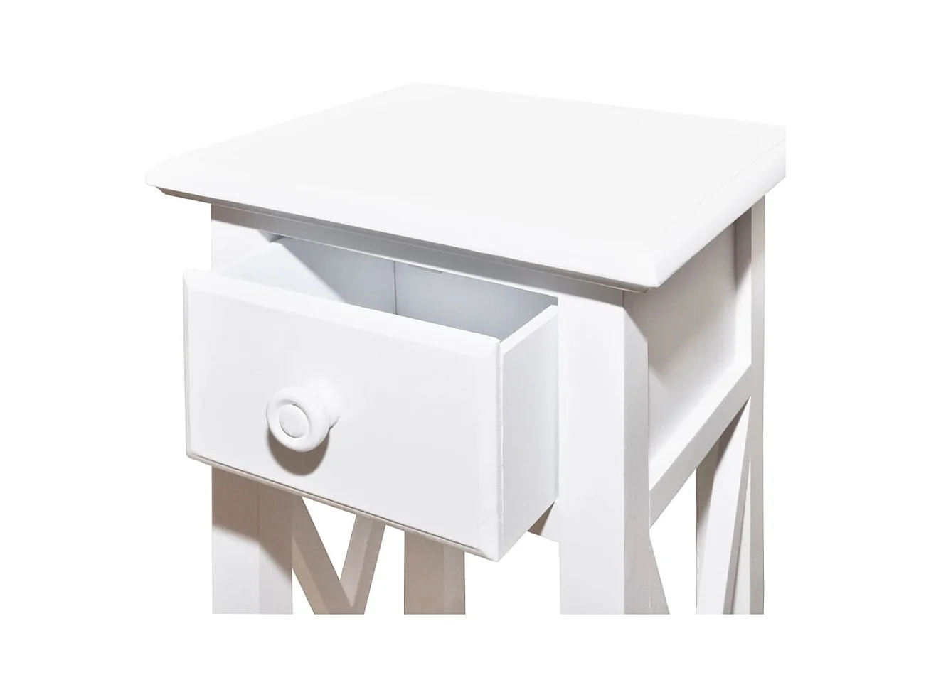 Mesa auxiliar blanca con cajón