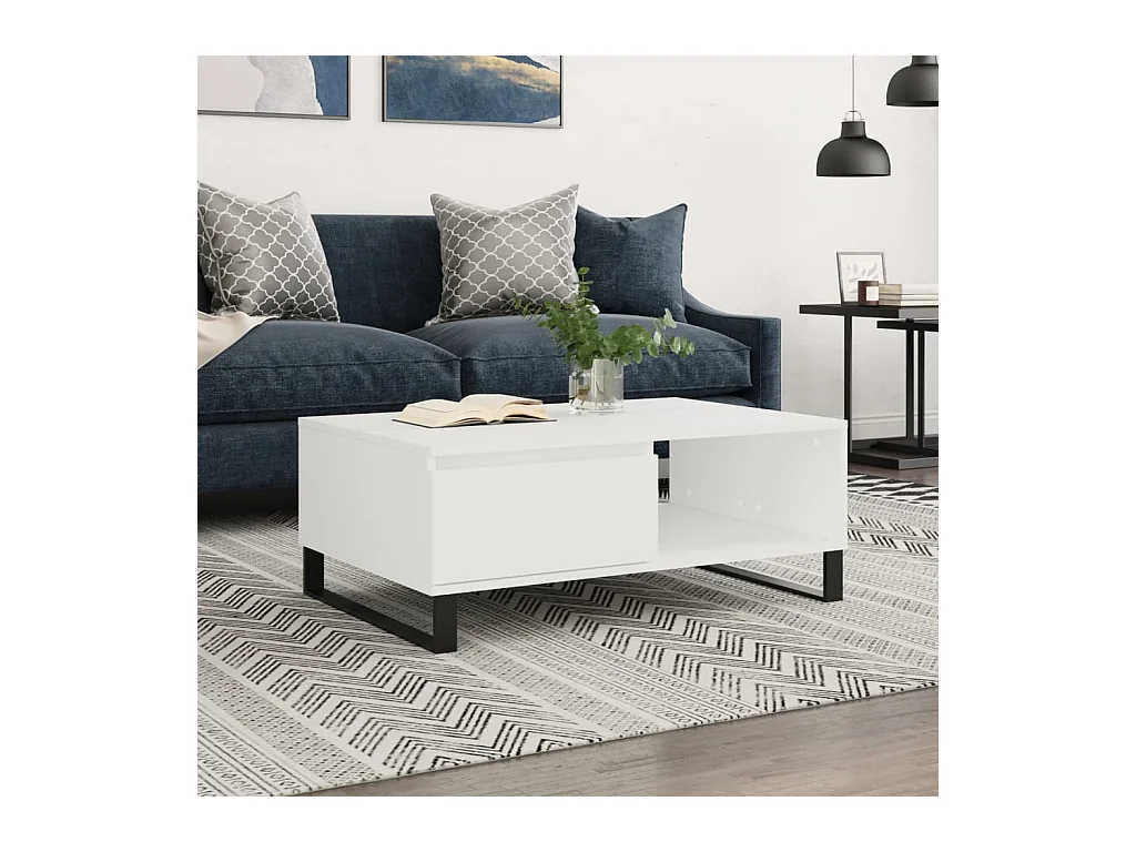 Mesa de centro blanca 90x60x35 cm madera de ingeniería