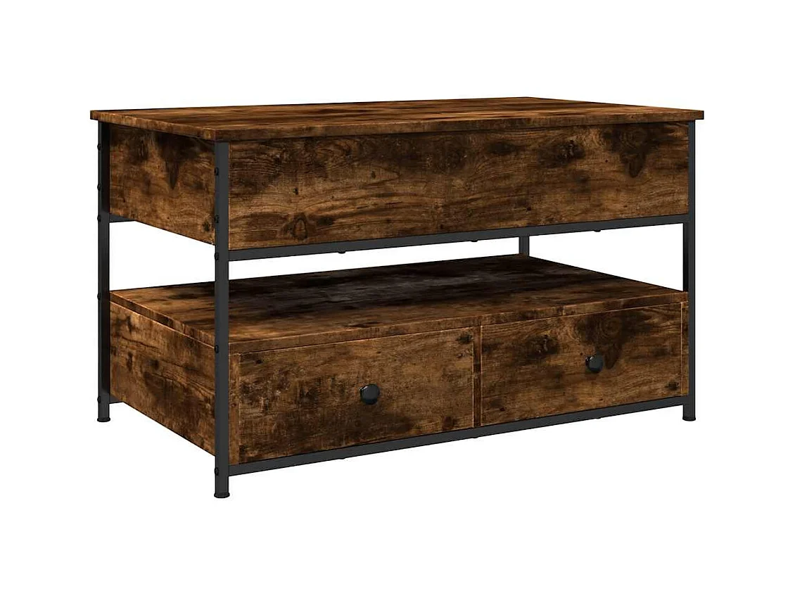 Gerookte eiken salontafel 85x50x50 cm bewerkt hout en metaal