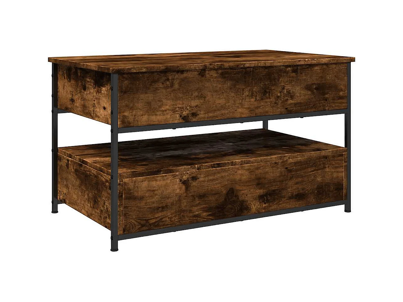 Gerookte eiken salontafel 85x50x50 cm bewerkt hout en metaal