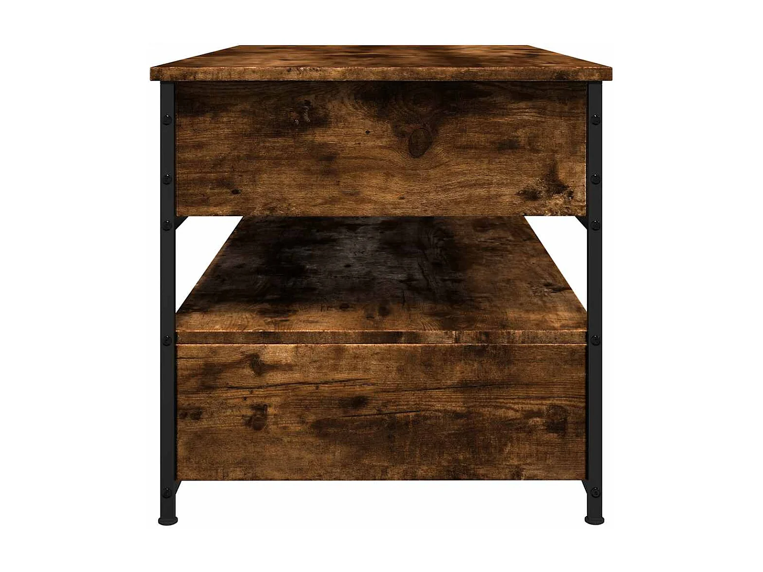 Gerookte eiken salontafel 85x50x50 cm bewerkt hout en metaal