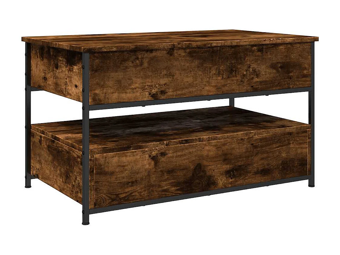 Gerookte eiken salontafel 85x50x50 cm bewerkt hout en metaal