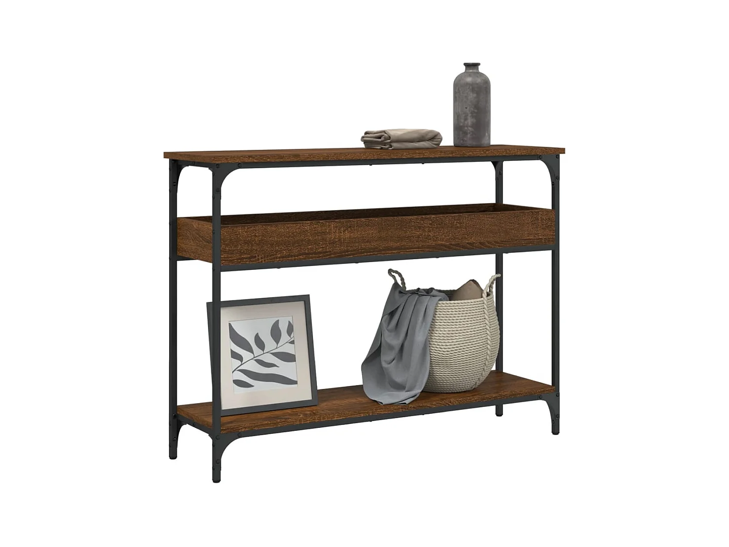 Consola con estante roble marrón 100x29x75 cm