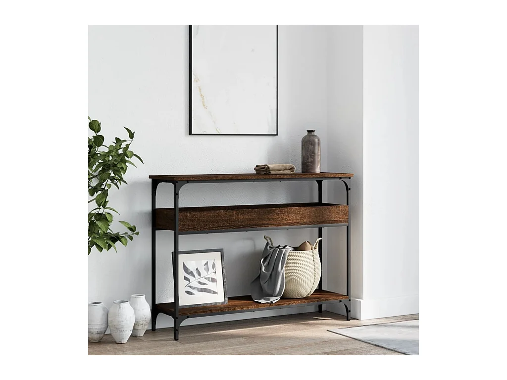 Consola con estante roble marrón 100x29x75 cm