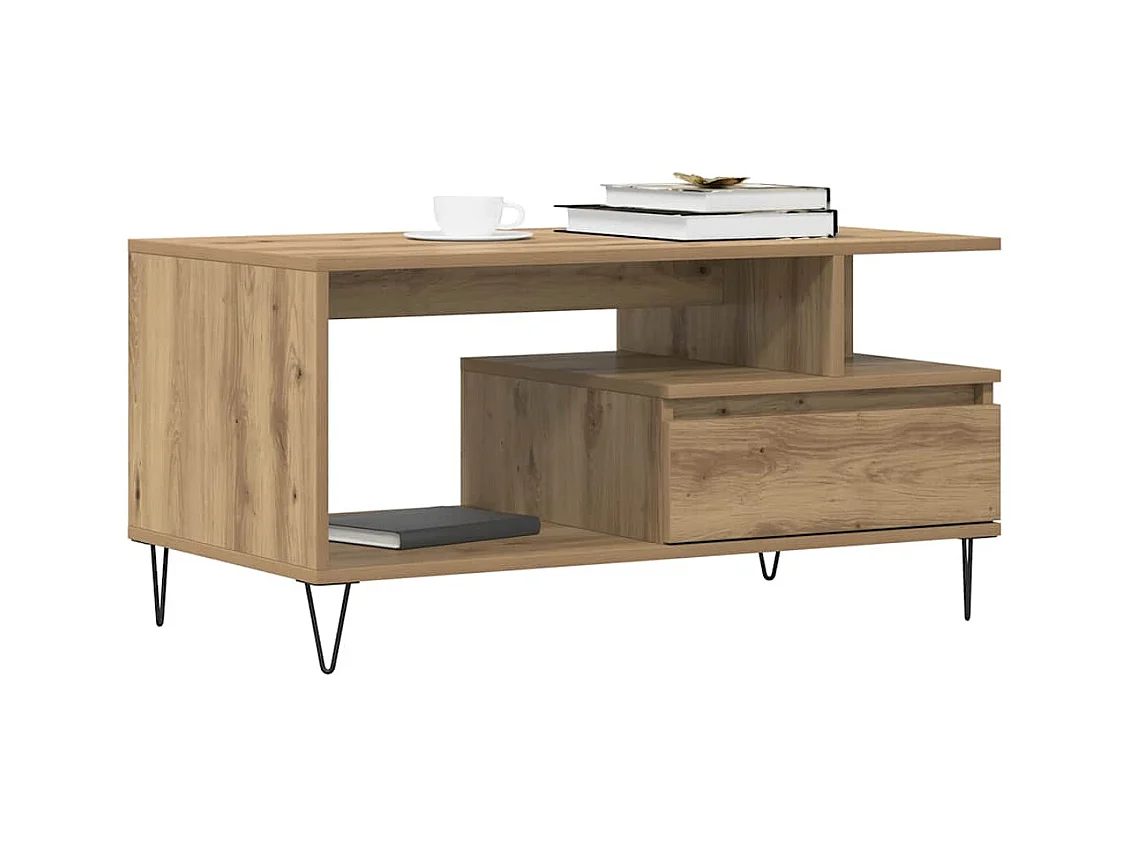 Handgefertigter Couchtisch aus Eiche 90x49x45 cm Holzwerkstoff