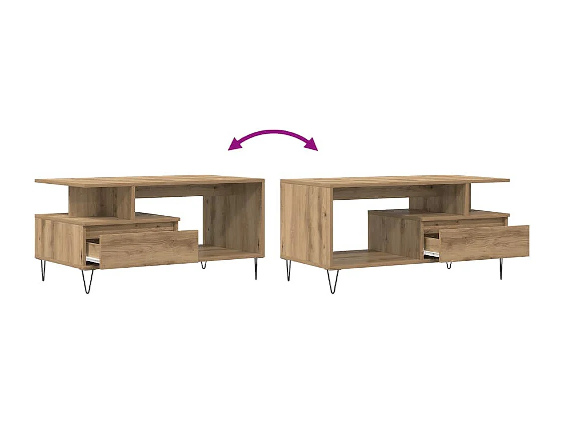 Handgefertigter Couchtisch aus Eiche 90x49x45 cm Holzwerkstoff