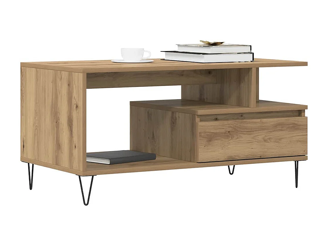 Tavolino da caffè artigianale in rovere 90x49x45 cm in legno ingegnerizzato