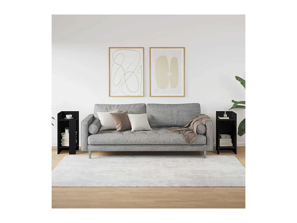 Tables d'appoint 2 pcs avec étagère noir 25,5x27x60 cm