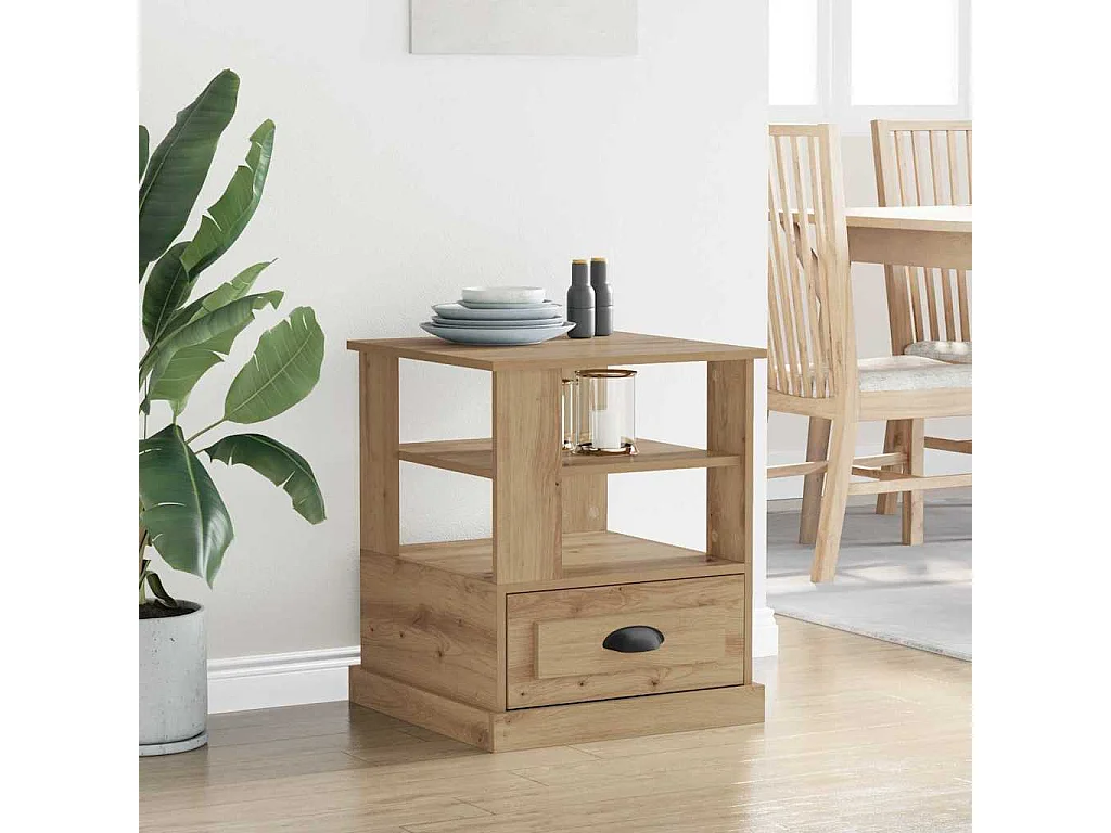 Comodino con cassetto, rovere lavorato a mano, 50 x 50 x 60 cm