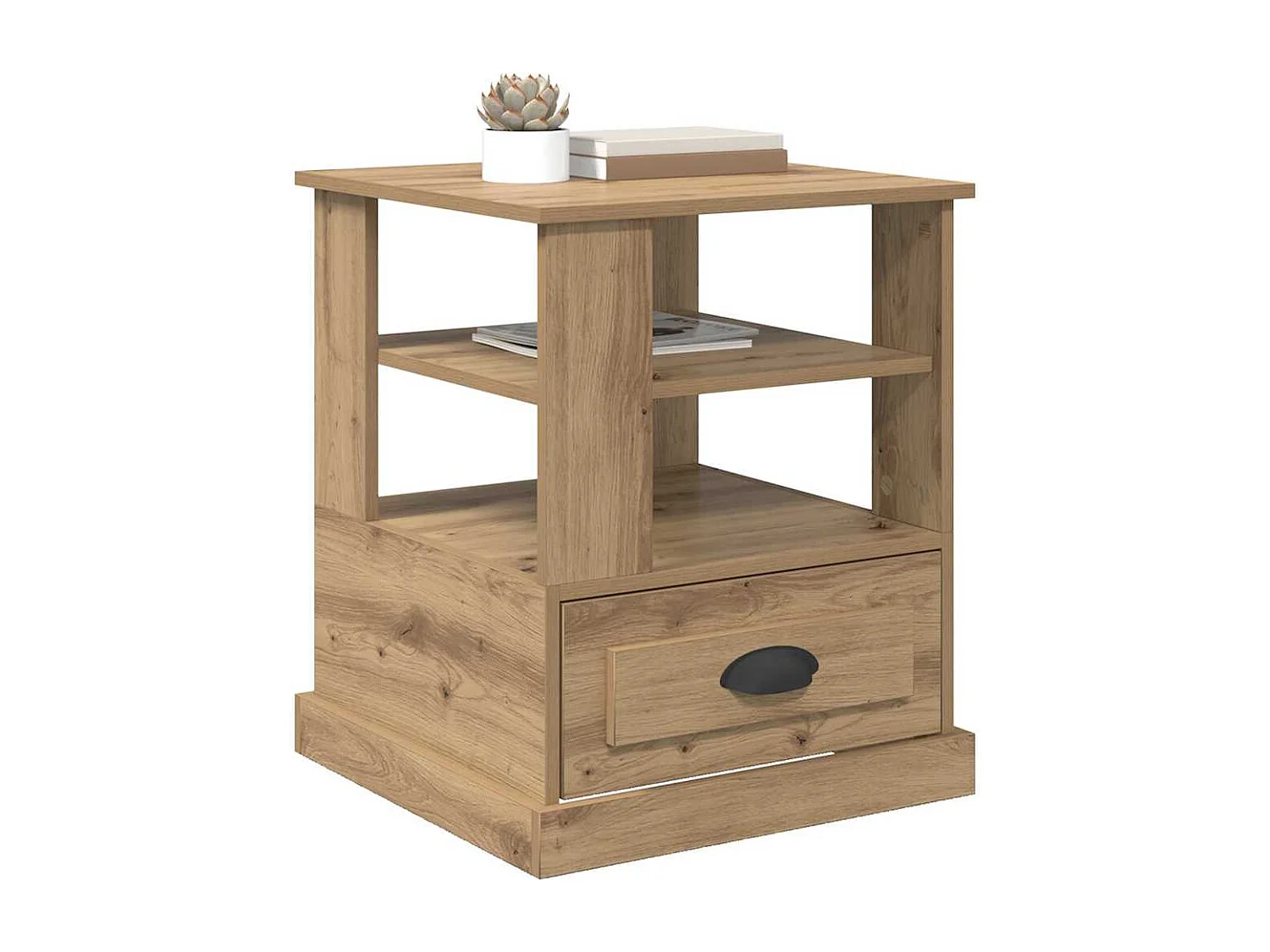 Comodino con cassetto, rovere lavorato a mano, 50 x 50 x 60 cm