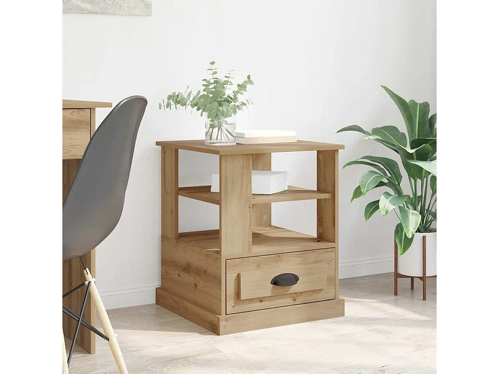 Comodino con cassetto, rovere lavorato a mano, 50 x 50 x 60 cm