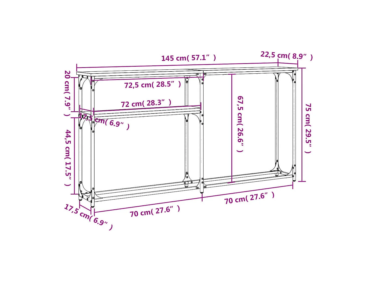 Table console sonoma gris 145x22,5x75 cm bois d'ingénierie