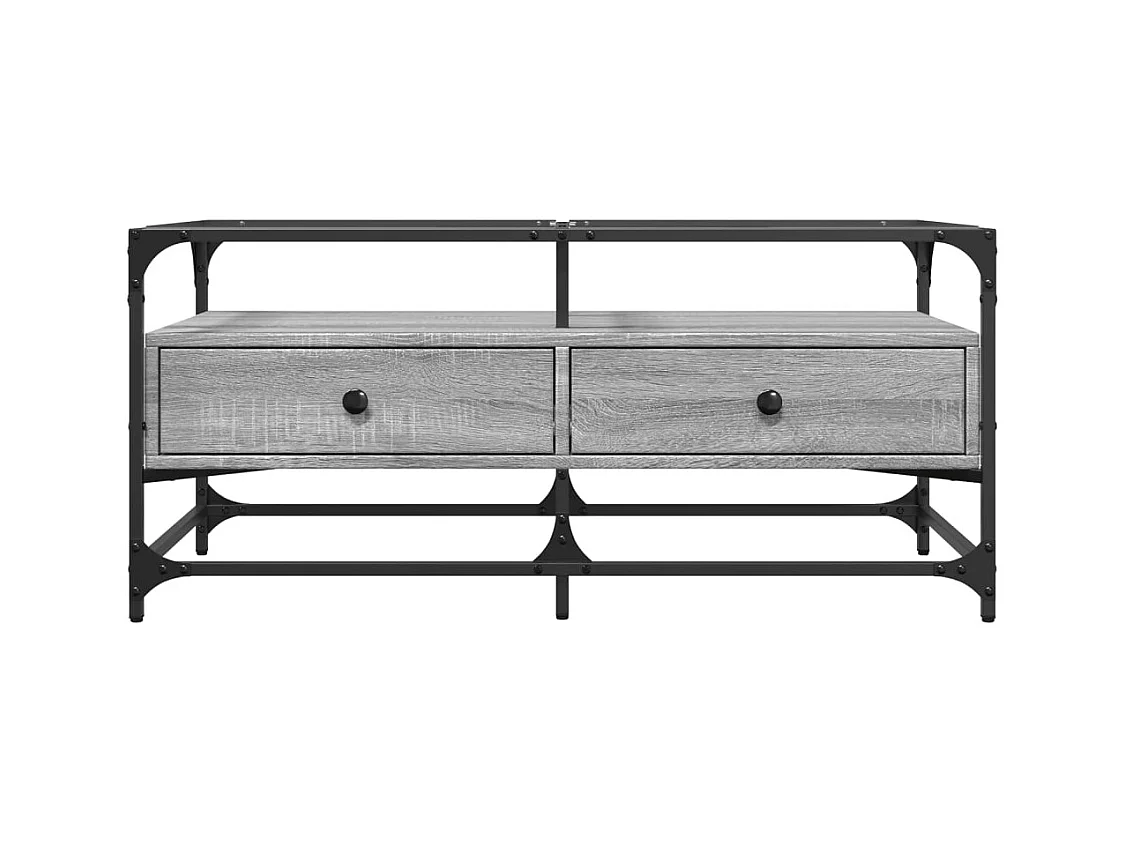 Mesa de centro con tapa de cristal en acero gris Sonoma 98,5x50x45cm