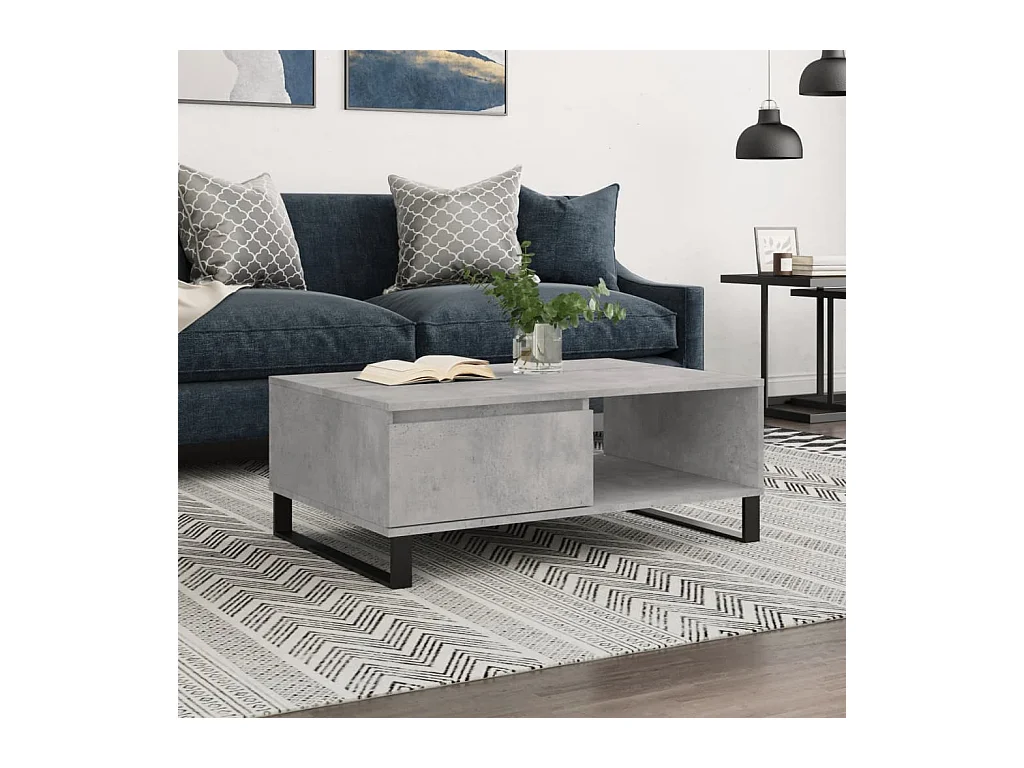 Mesa de centro gris hormigón 90x60x35 cm madera de ingeniería