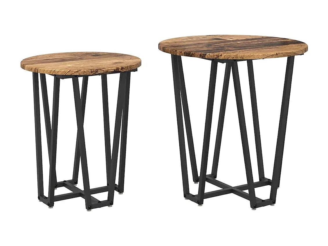 Set di tavolini laterali da 2 pezzi in legno anticato e nero