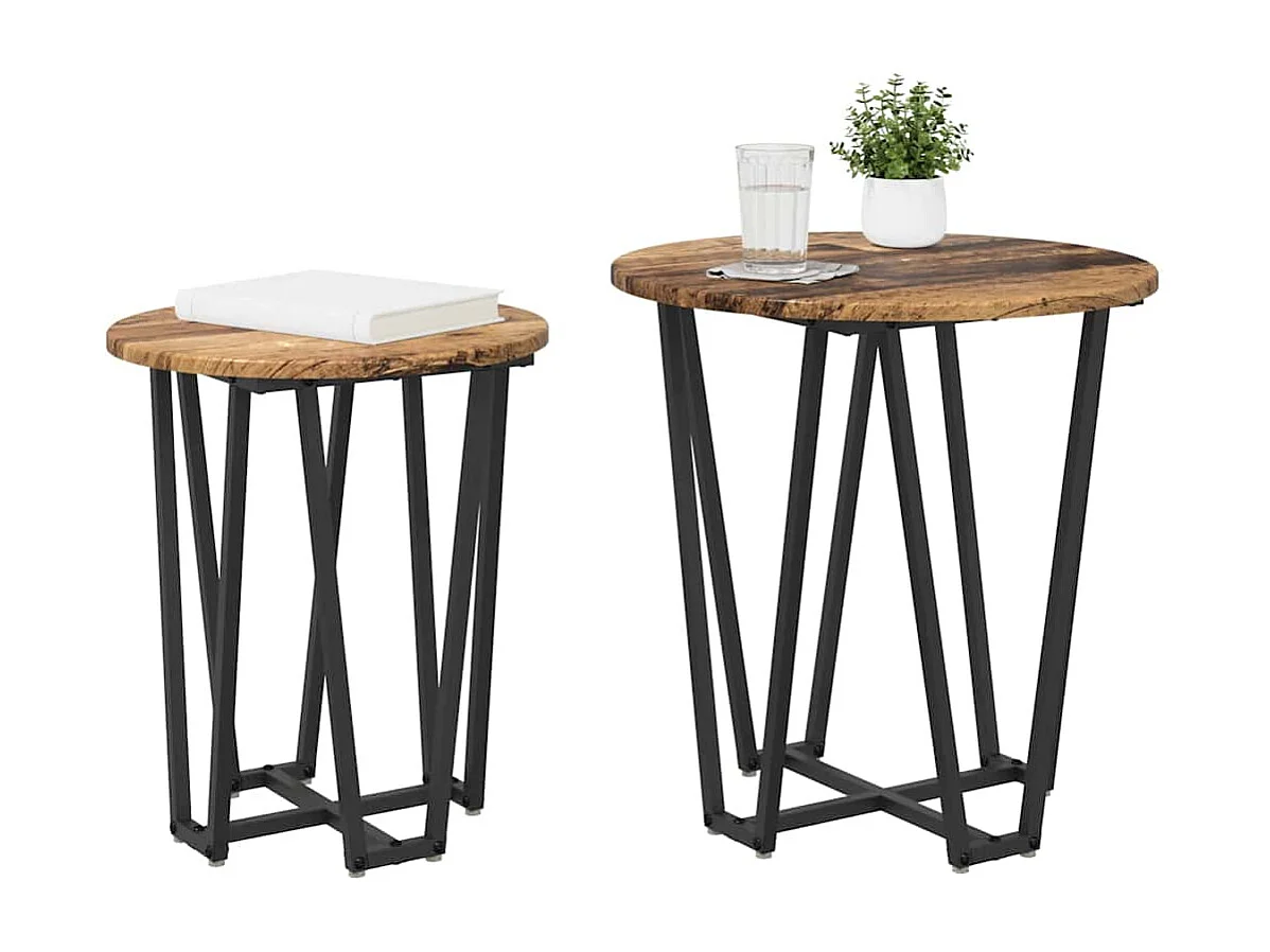 Set di tavolini laterali da 2 pezzi in legno anticato e nero