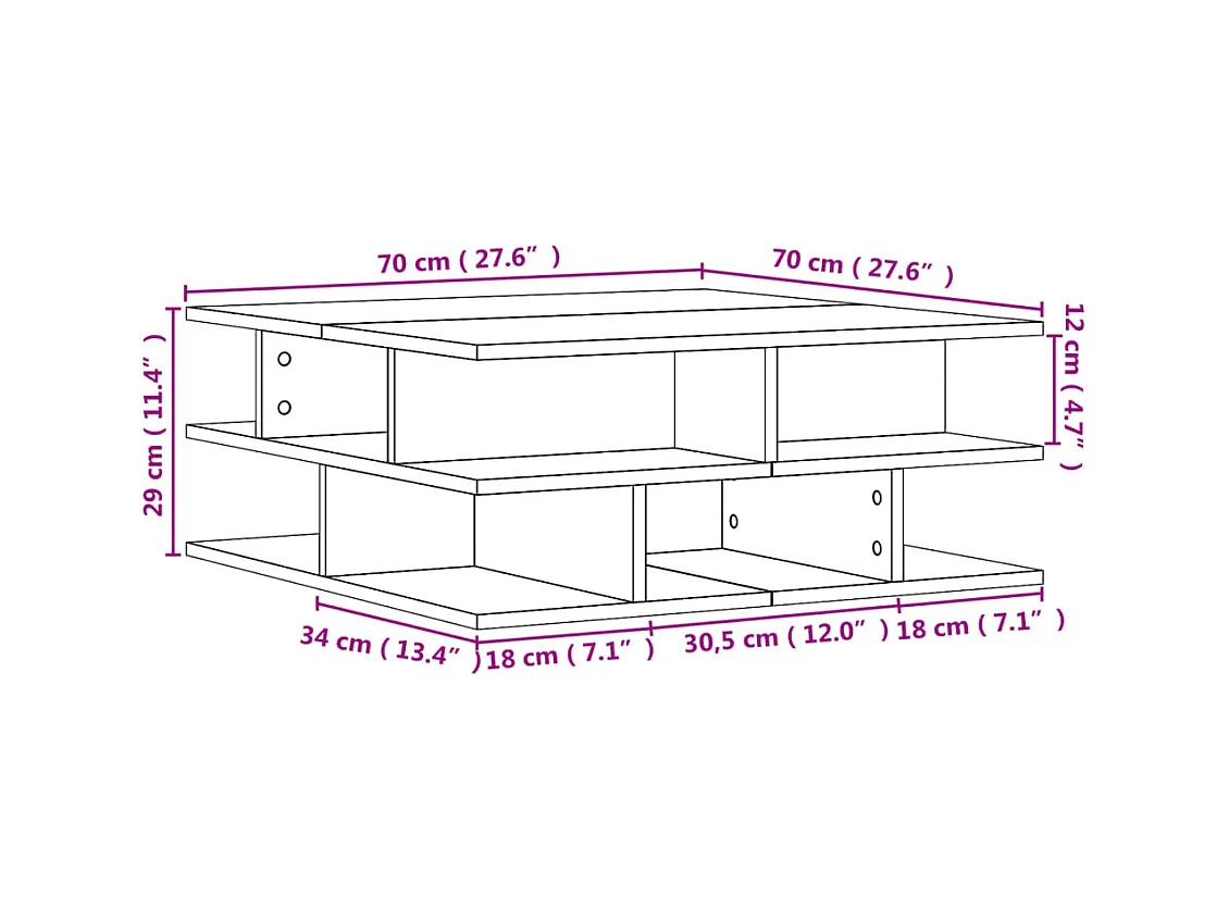 Salontafel bruin eiken 70x70x29 cm bewerkt hout