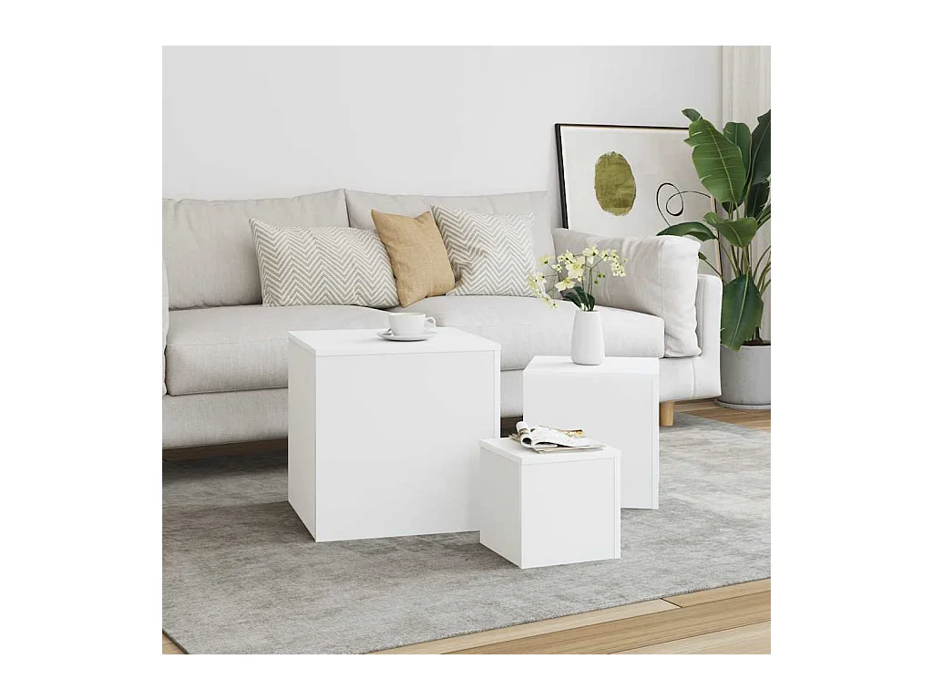 Tables d'appoint 3 pcs Blanc Bois d’ingénierie