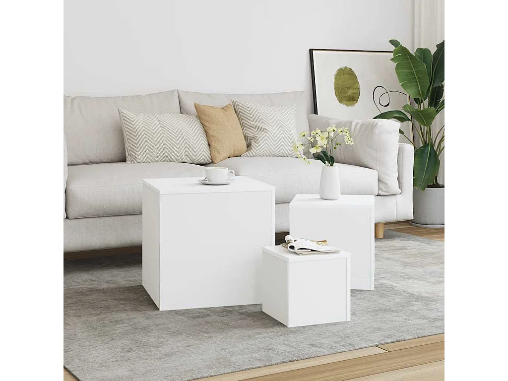 Tables d'appoint 3 pcs Blanc Bois d’ingénierie