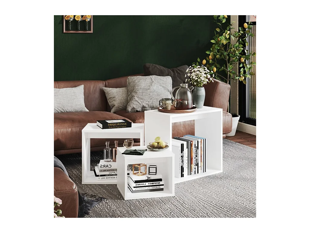 3-delige bijzettafels, witte spaanplaat