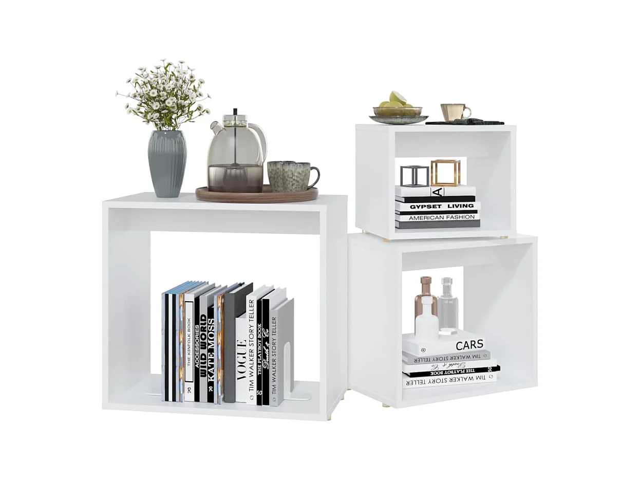 3-delige bijzettafels, witte spaanplaat