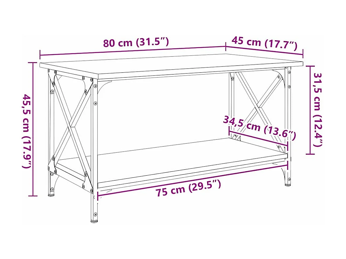 Salontafel Zwarte eik 80 x 45 x 45,5 cm Bewerkt hout