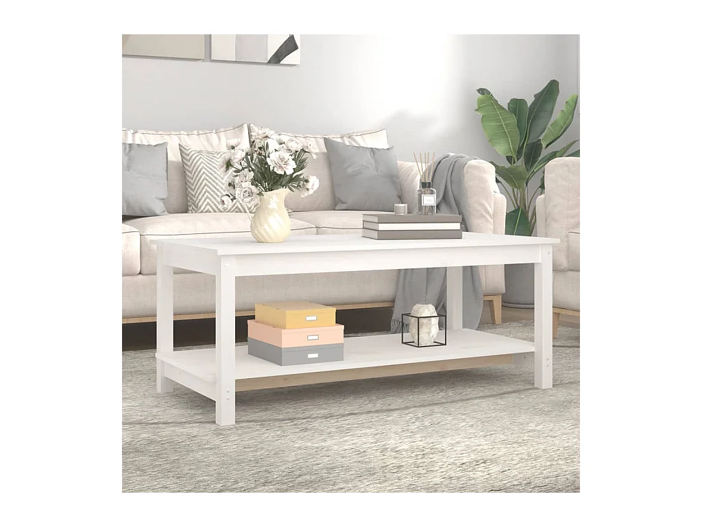 Table basse Blanc 110x55x45 cm Bois massif de pin