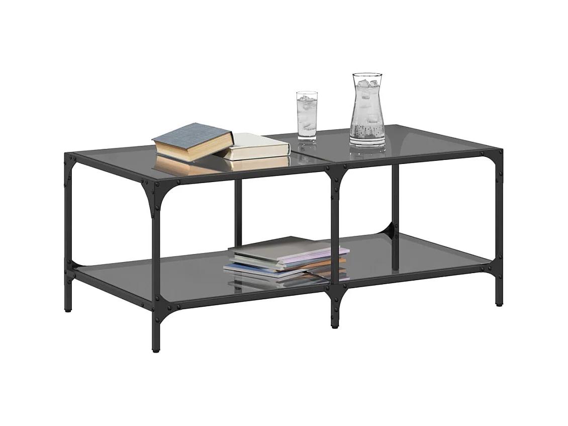 Mesa de centro con tapa de cristal negro 98,5x50x40 cm acero