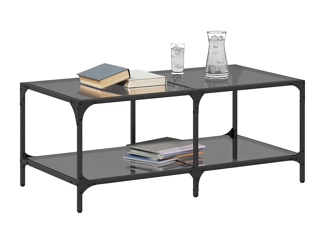 Mesa de centro con tapa de cristal negro 98,5x50x40 cm acero