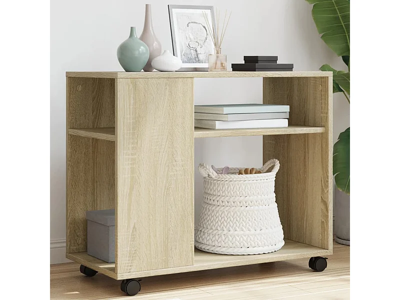 Mesa auxiliar de madera de ingeniería de roble Sonoma con ruedas