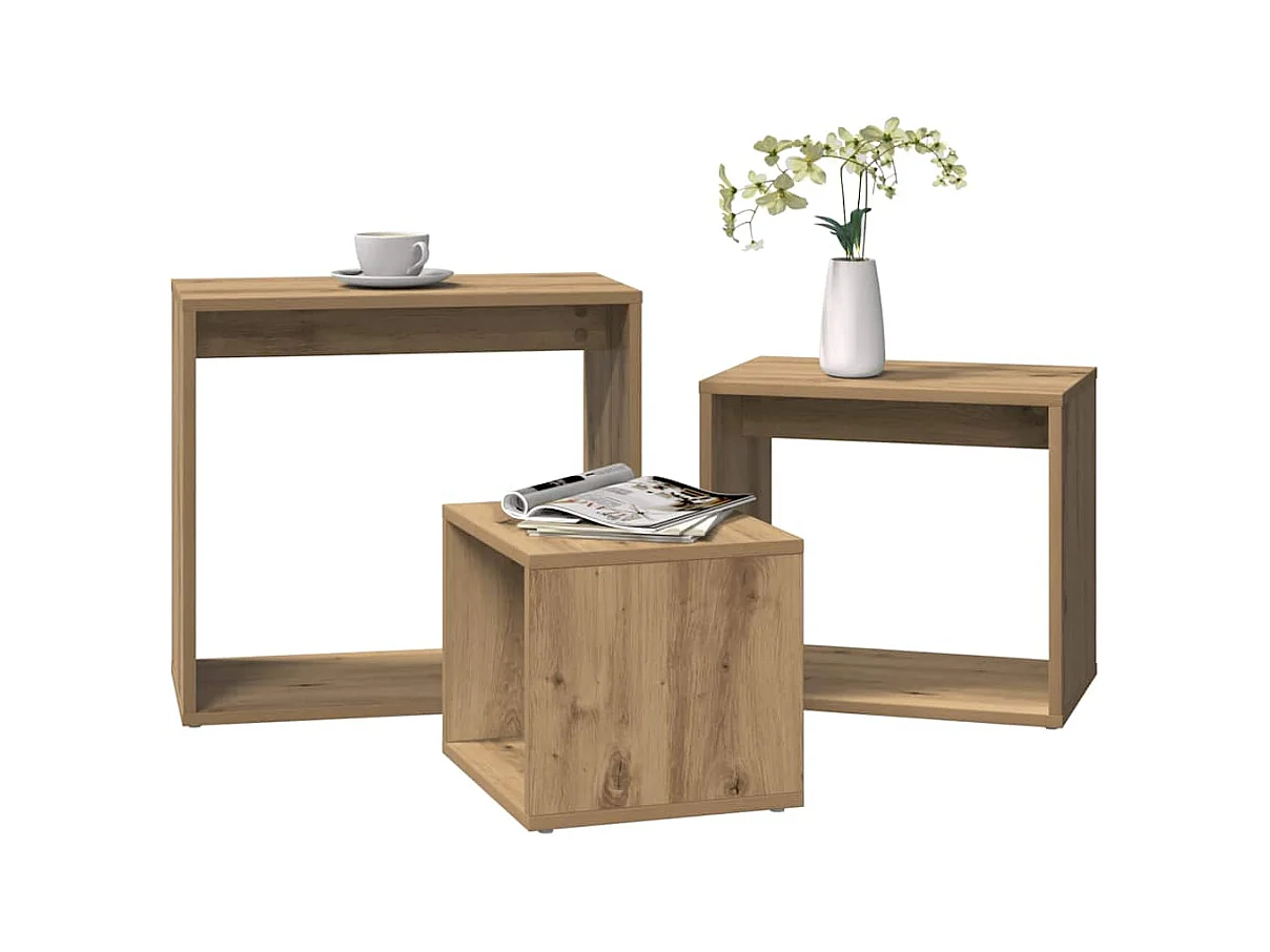 Bijzettafels 3 stuks handgemaakt eikenhout