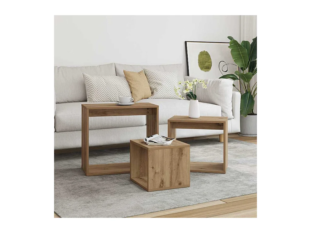 Bijzettafels 3 stuks handgemaakt eikenhout