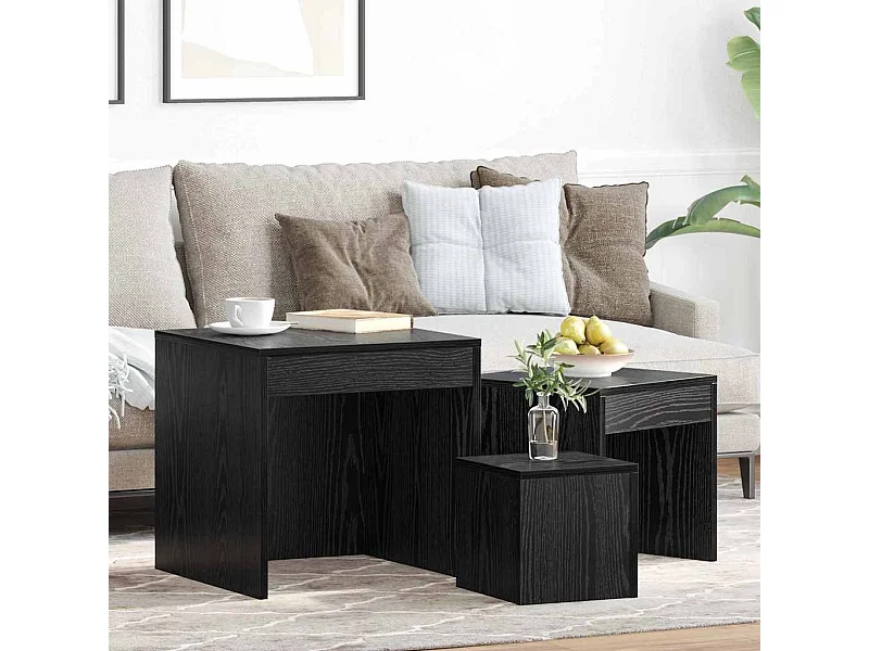 Tavolini da caffè 3 pezzi Rovere nero 45 x 45 x 45 cm