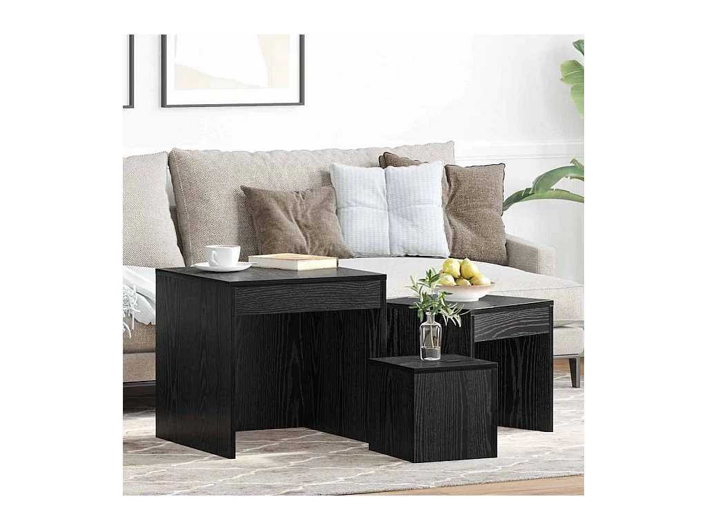 Tavolini da caffè 3 pezzi Rovere nero 45 x 45 x 45 cm