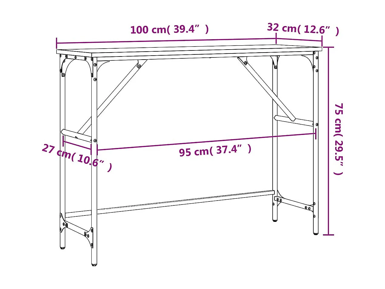Table console chêne sonoma 100x32x75 cm bois d'ingénierie