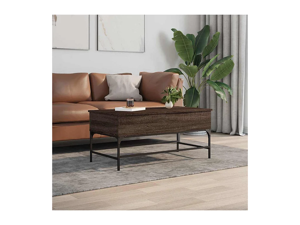 Table basse chêne marron 100x50x45cm bois d'ingénierie et métal