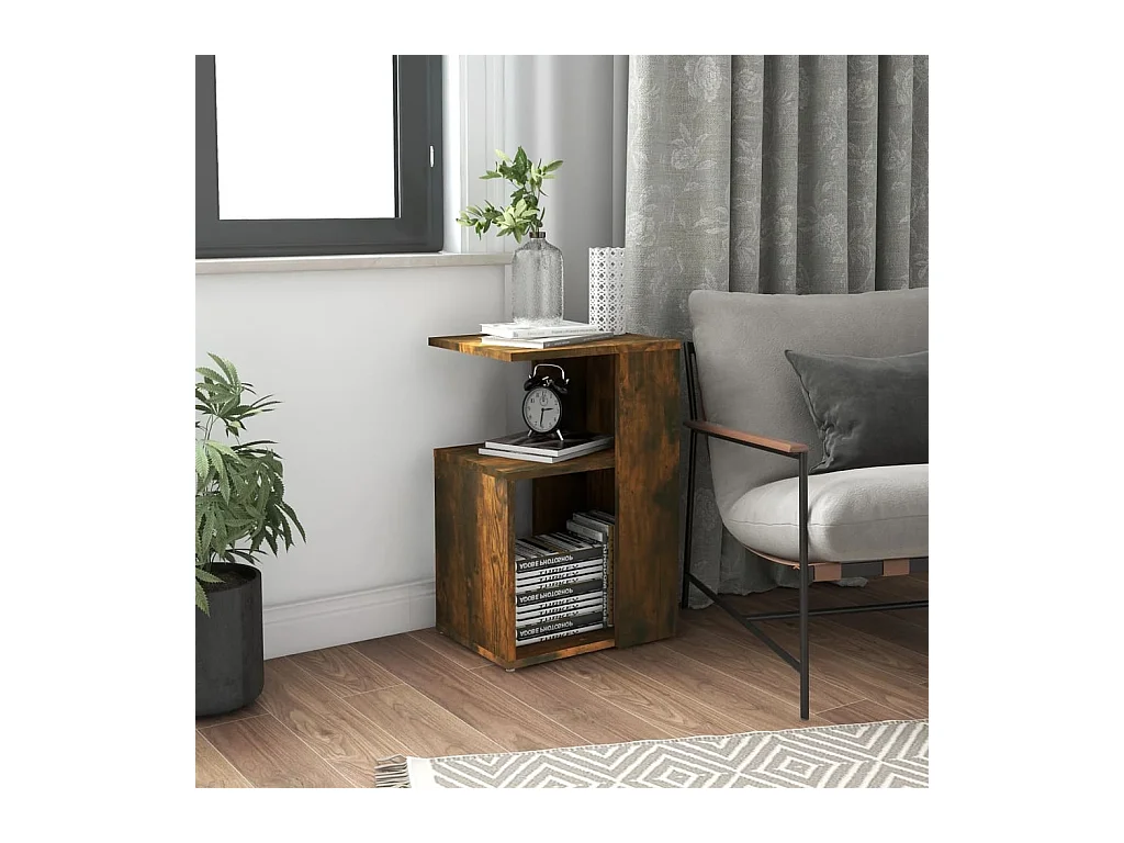 Gerookte eikenhouten bijzettafel 36x30x56 cm, bewerkt hout